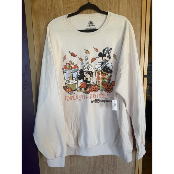 Disney Tops - Disney Parks Halloween Fall Pumpkin Spice & Everythg Nice Medium Sweatshirt NWOT